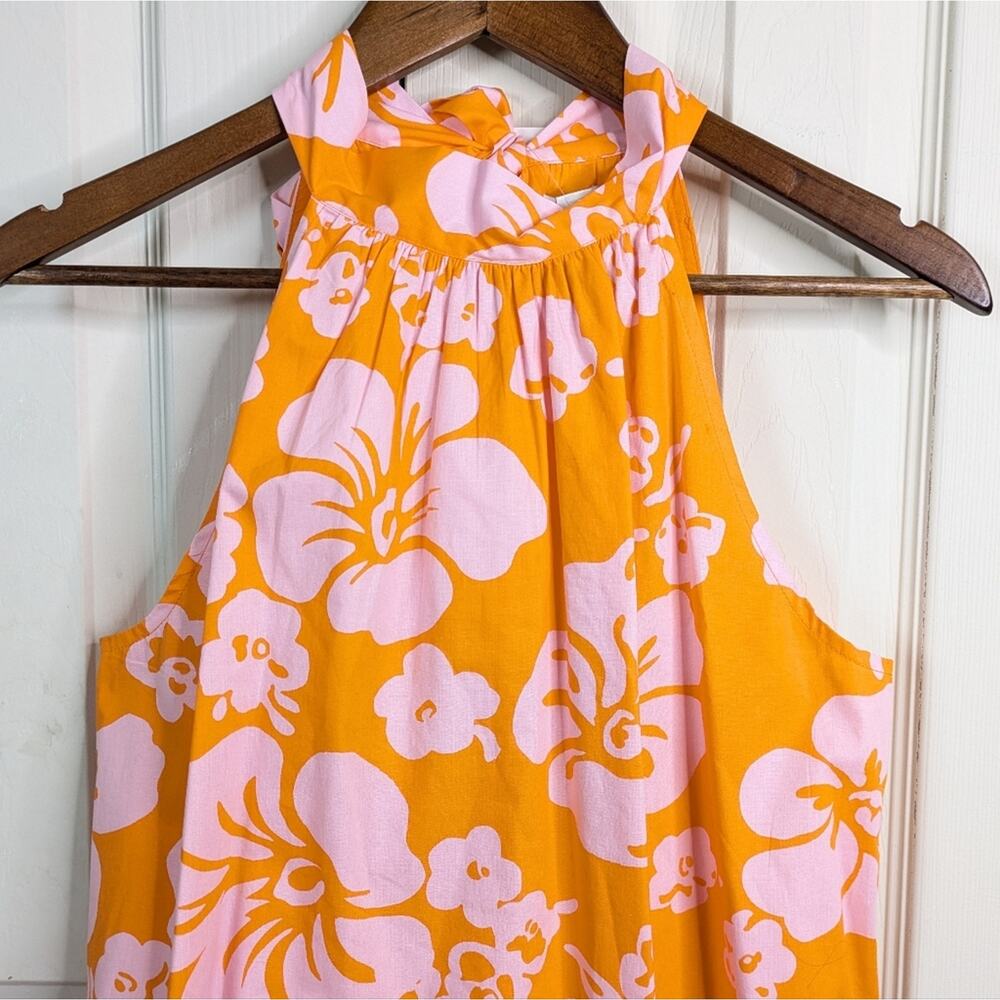 NEW J. Crew Hawaiian Halter Tie Neck Hibiscus Dress 6 Orange Resort Coastal - Picture 3 of 16